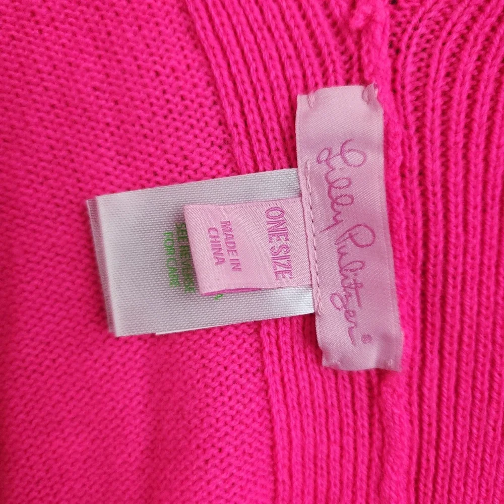 Lilly Pulitzer Poncho Womens One Size Pink Green Colorblock‎ Tassel Preppy Wrap